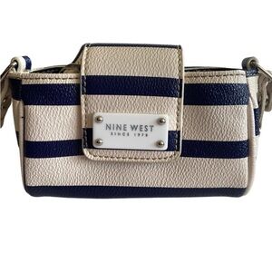 Nine West Navy and White Striped Mini Crossbody Purse With Tan Lining Inside